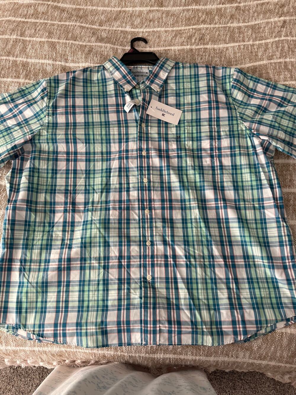 Saddlebred Big & Tall Men's Plaid Button-Up Shirt - Size 3X - Teal/Green